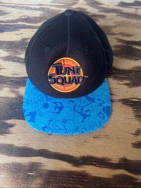 Tune Squad Black Baseball Cap with Blue Patterned Brim